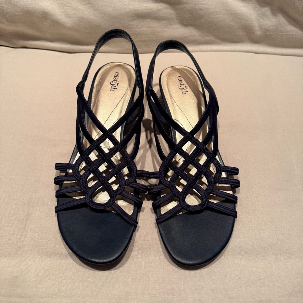 Elegant Navy Blue Strappy Women's Sandals | Elastic Strap | Size 10 - Picture 4 of 13